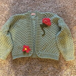 Hand Crochet sweater with hand made felted flowers